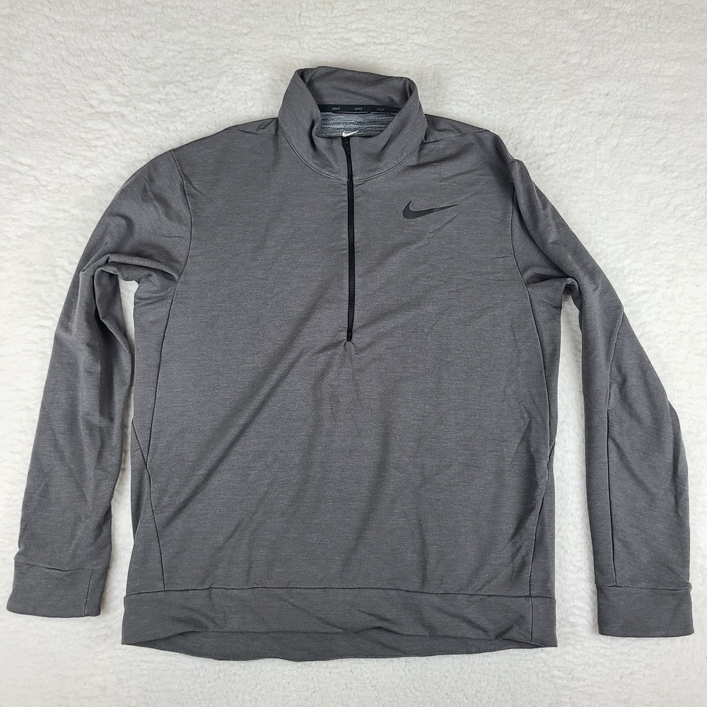 Nike Sweater Men Large Dark Gray Dri Fit Half Zip Performance Training Tech Golf